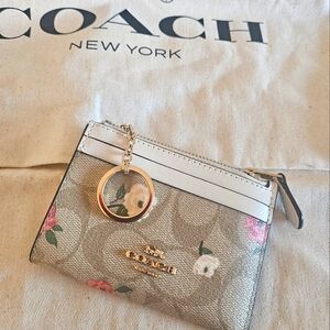 Coach Beige Floral Keyring Card Holder